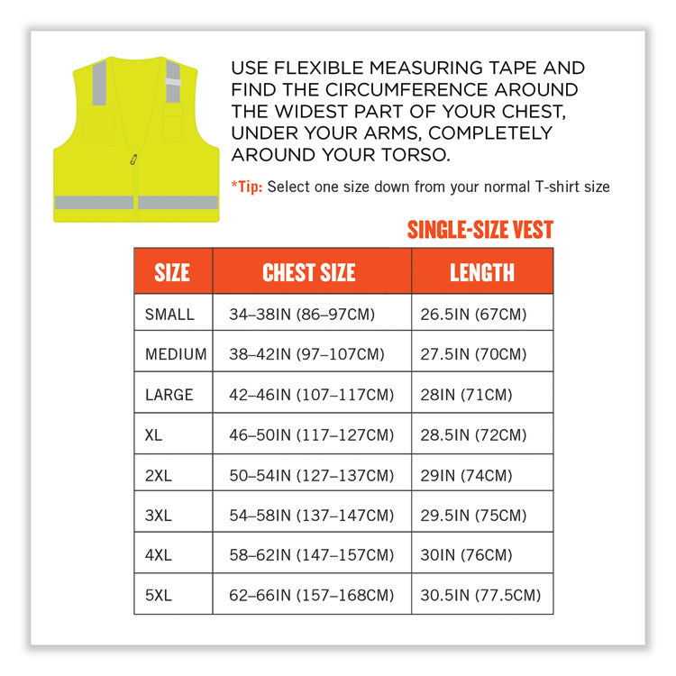 GloWear 8249Z-S Single Size Class 2 Economy Surveyors Zipper Vest, Polyester, Small, Lime