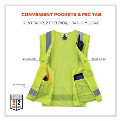 GloWear 8249Z-S Single Size Class 2 Economy Surveyors Zipper Vest, Polyester, Medium, Lime