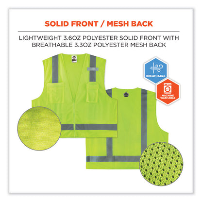 GloWear 8249Z-S Single Size Class 2 Economy Surveyors Zipper Vest, Polyester, Medium, Lime