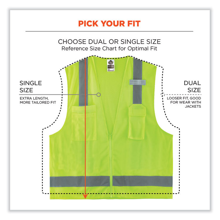 GloWear 8249Z-S Single Size Class 2 Economy Surveyors Zipper Vest, Polyester, Medium, Lime