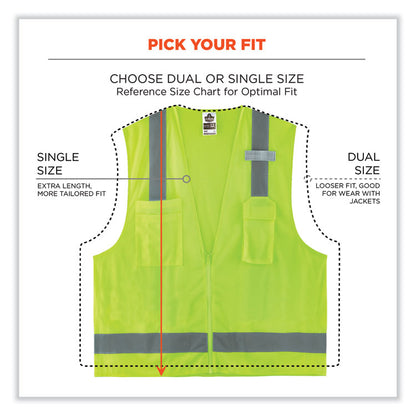 GloWear 8249Z-S Single Size Class 2 Economy Surveyors Zipper Vest, Polyester, Medium, Lime