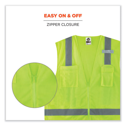 GloWear 8249Z-S Single Size Class 2 Economy Surveyors Zipper Vest, Polyester, Large, Lime