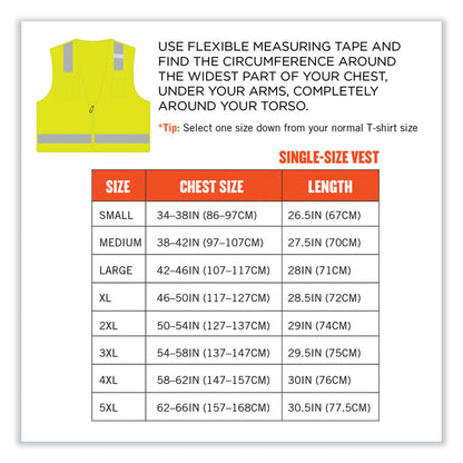 GloWear 8249Z-S Single Size Class 2 Economy Surveyors Zipper Vest, Polyester, Large, Lime