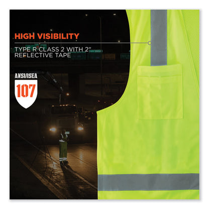 GloWear 8249Z-S Single Size Class 2 Economy Surveyors Zipper Vest, Polyester, 2X-Large, Lime