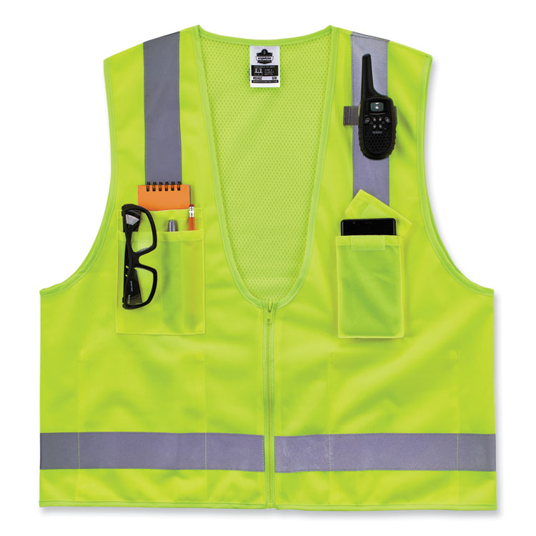 GloWear 8249Z-S Single Size Class 2 Economy Surveyors Zipper Vest, Polyester, 3X-Large, Lime