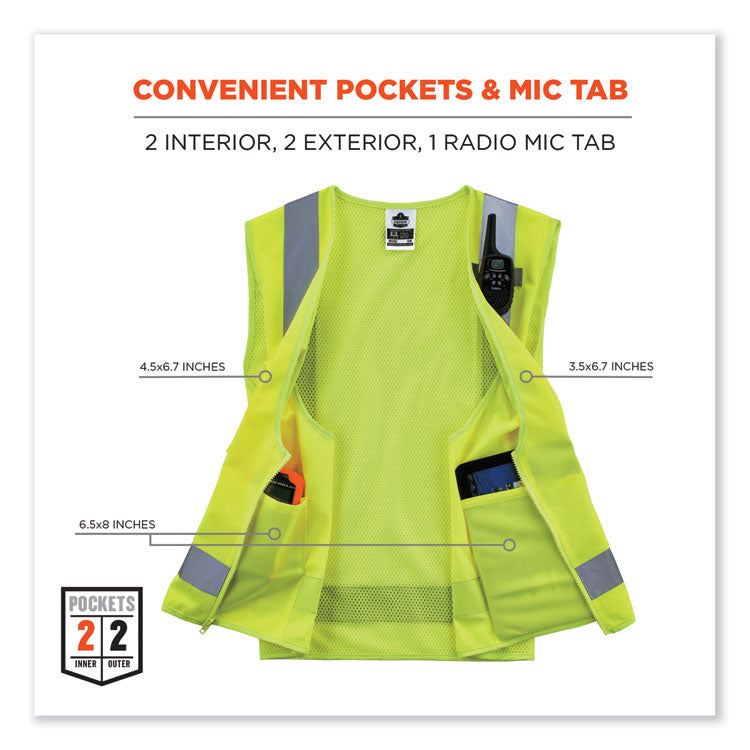 GloWear 8249Z-S Single Size Class 2 Economy Surveyors Zipper Vest, Polyester, 4X-Large, Lime