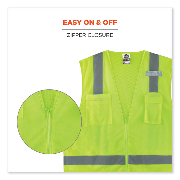 GloWear 8249Z-S Single Size Class 2 Economy Surveyors Zipper Vest, Polyester, 5X-Large, Lime