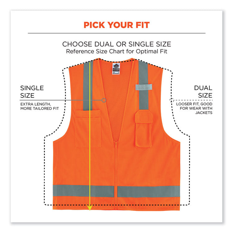 GloWear 8249Z-S Single Size Class 2 Economy Surveyors Zipper Vest, Polyester, X-Small, Orange