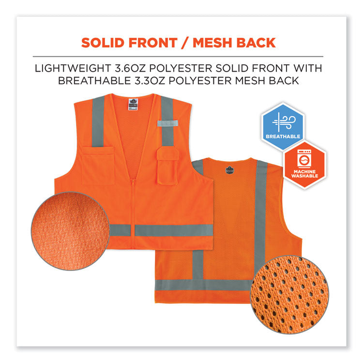 GloWear 8249Z-S Single Size Class 2 Economy Surveyors Zipper Vest, Polyester, Small, Orange