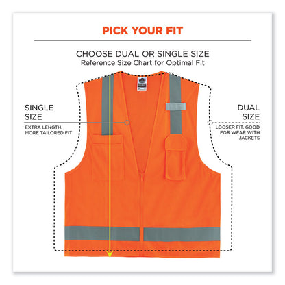 GloWear 8249Z-S Single Size Class 2 Economy Surveyors Zipper Vest, Polyester, Small, Orange