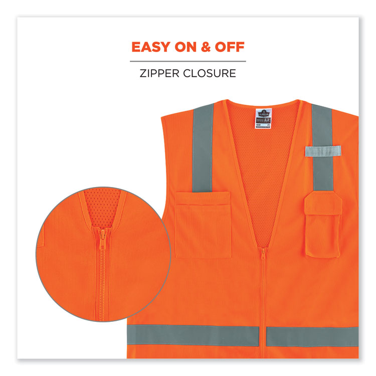 GloWear 8249Z-S Single Size Class 2 Economy Surveyors Zipper Vest, Polyester, Large, Orange