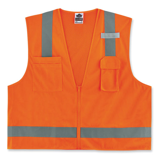 GloWear 8249Z-S Single Size Class 2 Economy Surveyors Zipper Vest, Polyester, Large, Orange