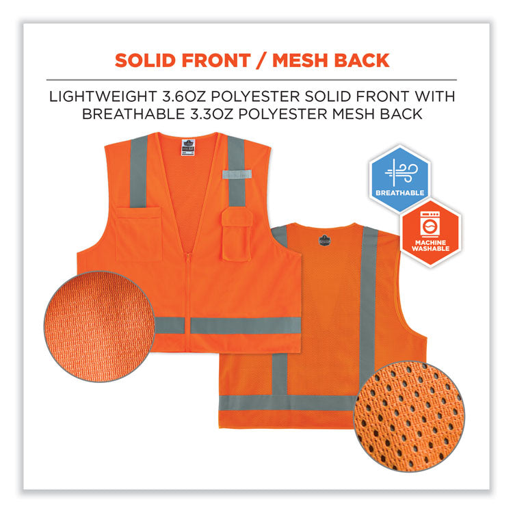 GloWear 8249Z-S Single Size Class 2 Economy Surveyors Zipper Vest, Polyester, 3X-Large, Orange