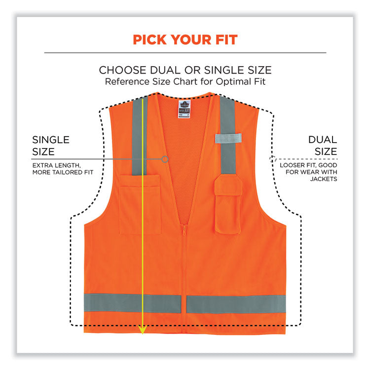 GloWear 8249Z-S Single Size Class 2 Economy Surveyors Zipper Vest, Polyester, 3X-Large, Orange