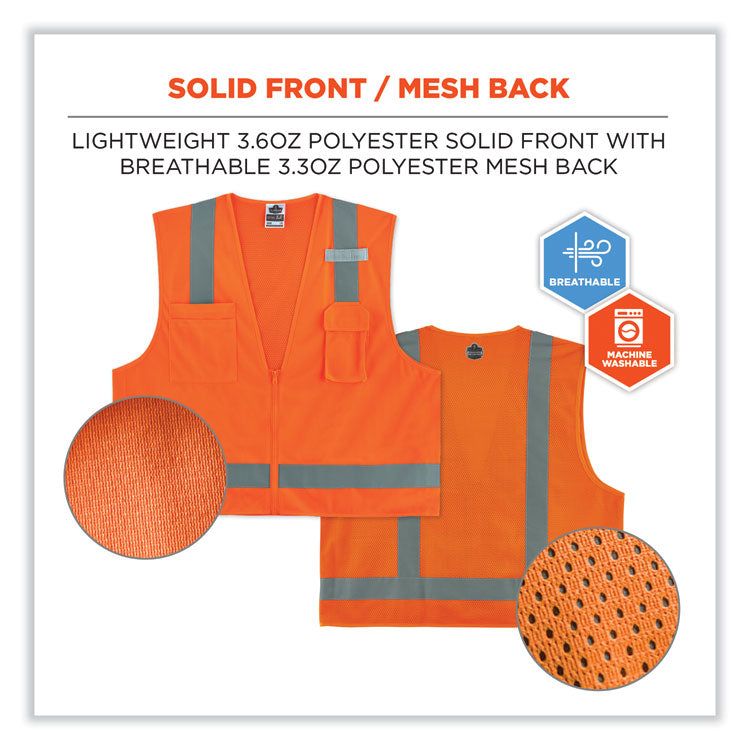 GloWear 8249Z-S Single Size Class 2 Economy Surveyors Zipper Vest, Polyester, 4X-Large, Orange