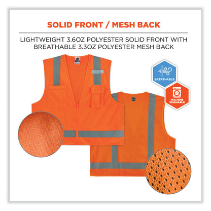 GloWear 8249Z-S Single Size Class 2 Economy Surveyors Zipper Vest, Polyester, 4X-Large, Orange