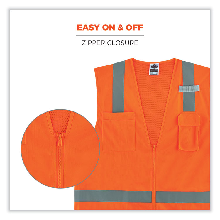 GloWear 8249Z-S Single Size Class 2 Economy Surveyors Zipper Vest, Polyester, 4X-Large, Orange