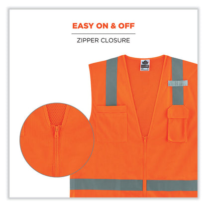 GloWear 8249Z-S Single Size Class 2 Economy Surveyors Zipper Vest, Polyester, 4X-Large, Orange