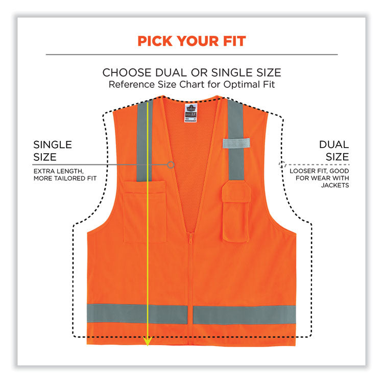 GloWear 8249Z-S Single Size Class 2 Economy Surveyors Zipper Vest, Polyester, 4X-Large, Orange
