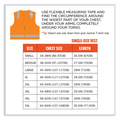 GloWear 8249Z-S Single Size Class 2 Economy Surveyors Zipper Vest, Polyester, 4X-Large, Orange