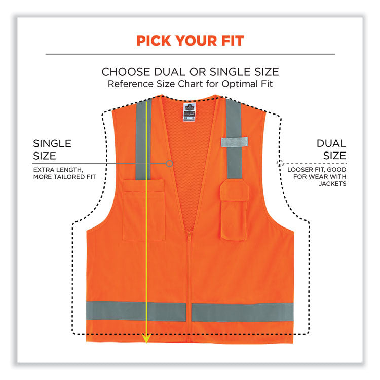 GloWear 8249Z-S Single Size Class 2 Economy Surveyors Zipper Vest, Polyester, 5X-Large, Orange