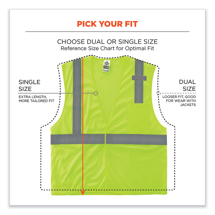 GloWear 8210HL-S Single Size Class 2 Economy Mesh Vest, Polyester, 2X-Large, Lime