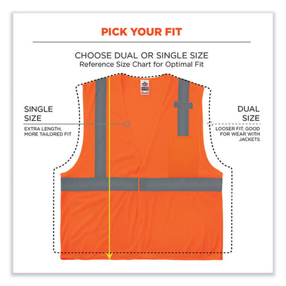 GloWear 8210HL-S Single Size Class 2 Economy Mesh Vest, Polyester, X-Small, Orange
