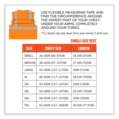 GloWear 8210HL-S Single Size Class 2 Economy Mesh Vest, Polyester, X-Small, Orange