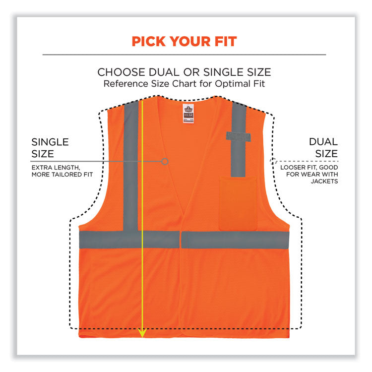 GloWear 8210HL-S Single Size Class 2 Economy Mesh Vest, Polyester, Small, Orange