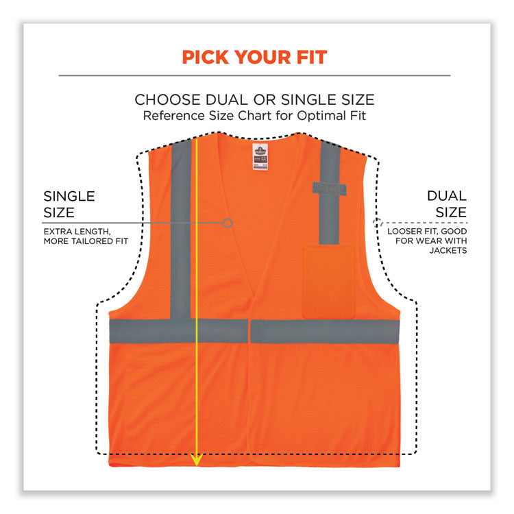 GloWear 8210HL-S Single Size Class 2 Economy Mesh Vest, Polyester, Medium, Orange