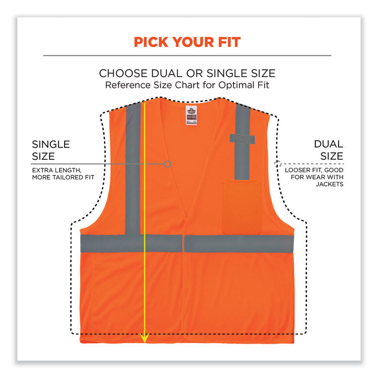 GloWear 8210HL-S Single Size Class 2 Economy Mesh Vest, Polyester, Large, Orange