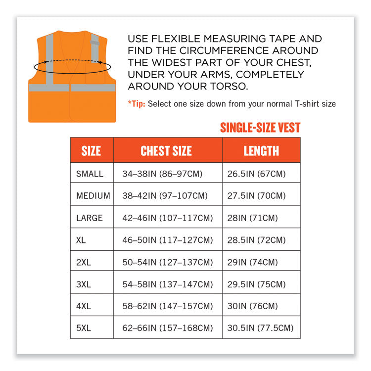 GloWear 8210HL-S Single Size Class 2 Economy Mesh Vest, Polyester, Large, Orange