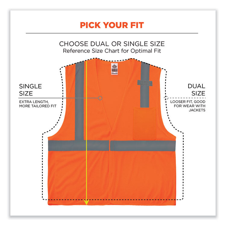GloWear 8210HL-S Single Size Class 2 Economy Mesh Vest, Polyester, 5X-Large, Orange