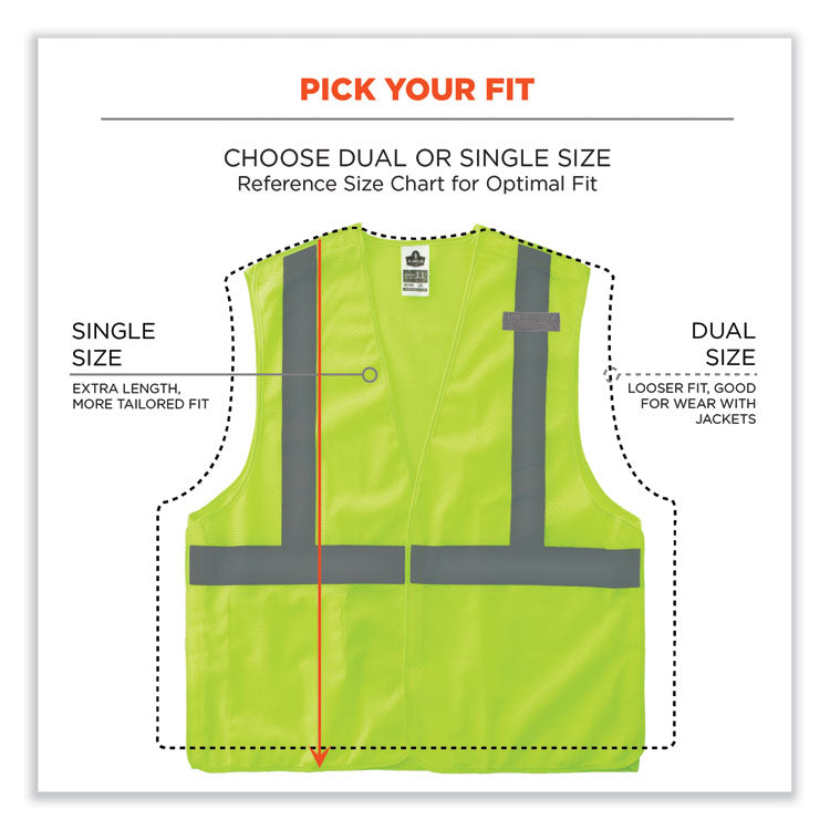 GloWear 8215BA-S Single Size Class 2 Economy Breakaway Mesh Vest, Polyester, X-Small, Lime