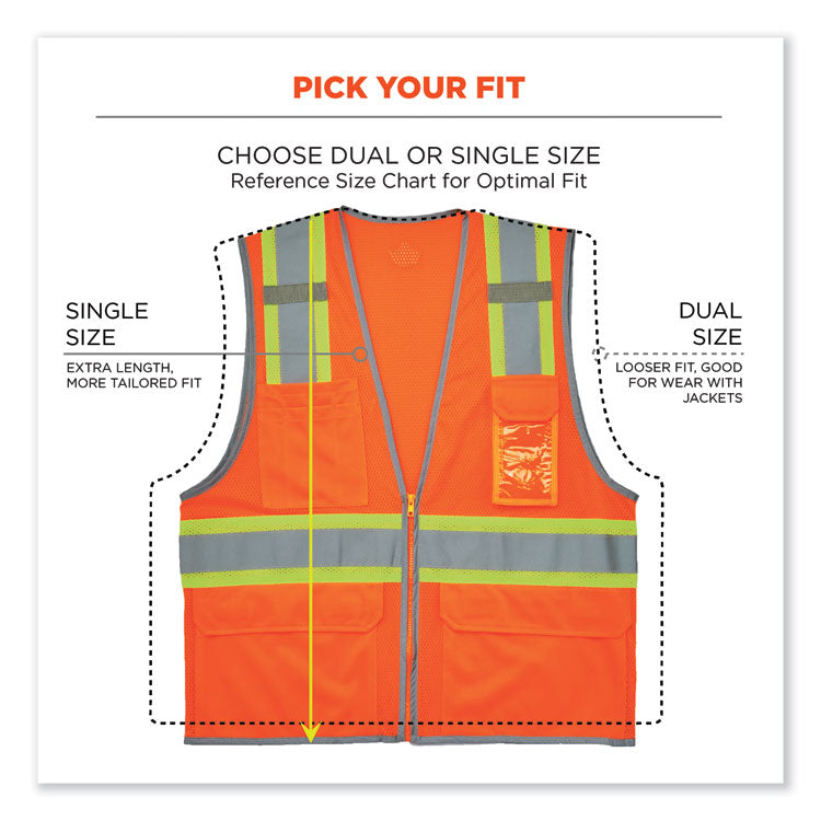GloWear 8246Z-S Single Size Class 2 Two-Tone Mesh Vest, Polyester, X-Large, Orange