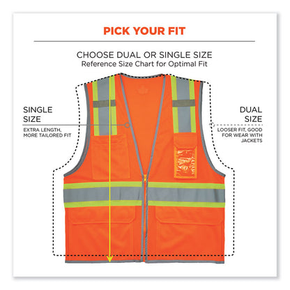 GloWear 8246Z-S Single Size Class 2 Two-Tone Mesh Vest, Polyester, X-Large, Orange