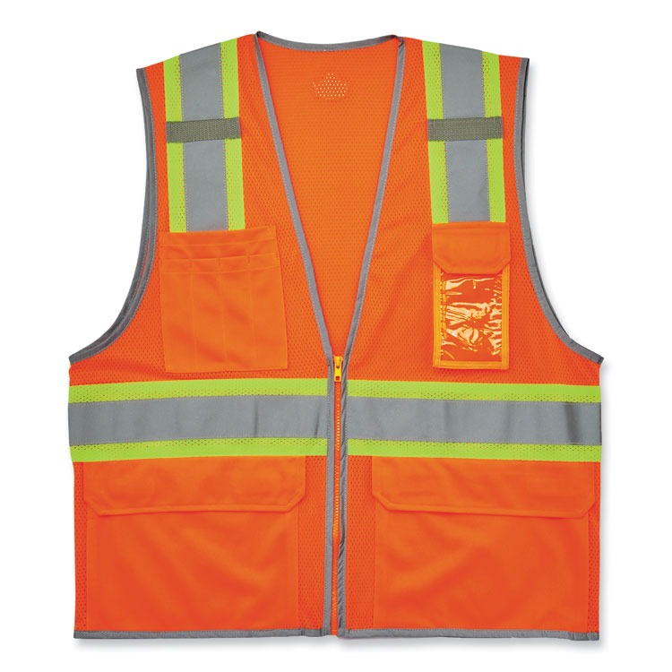 GloWear 8246Z-S Single Size Class 2 Two-Tone Mesh Vest, Polyester, Medium, Orange