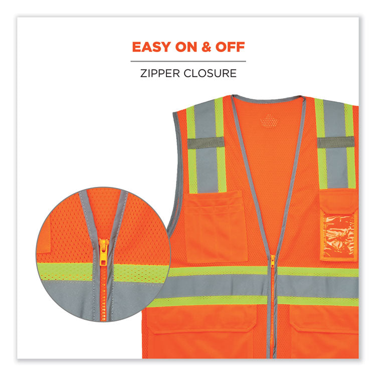 GloWear 8246Z-S Single Size Class 2 Two-Tone Mesh Vest, Polyester, Medium, Orange
