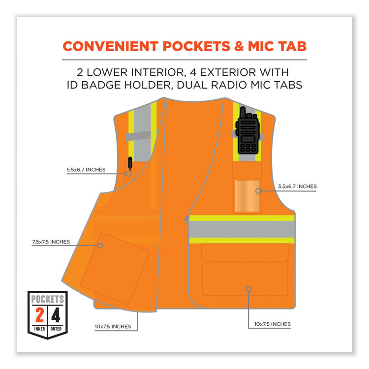 GloWear 8246Z-S Single Size Class 2 Two-Tone Mesh Vest, Polyester, Small, Orange