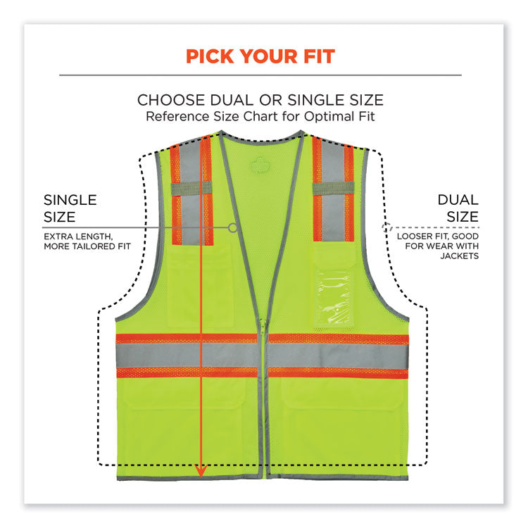 GloWear 8246Z-S Single Size Class 2 Two-Tone Mesh Vest, Polyester, 5X-Large, Lime