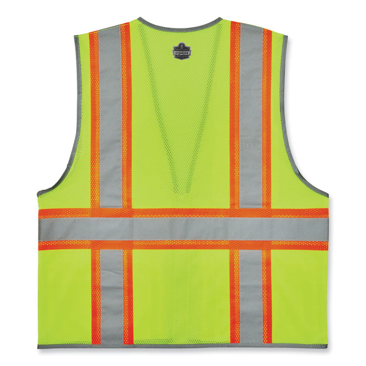 GloWear 8246Z-S Single Size Class 2 Two-Tone Mesh Vest, Polyester, Large, Lime