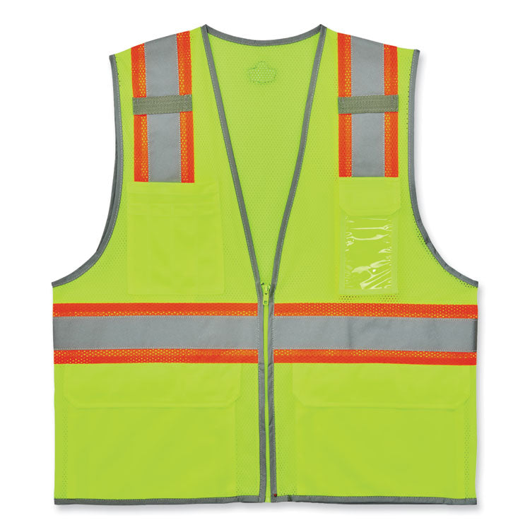 GloWear 8246Z-S Single Size Class 2 Two-Tone Mesh Vest, Polyester, Medium, Lime