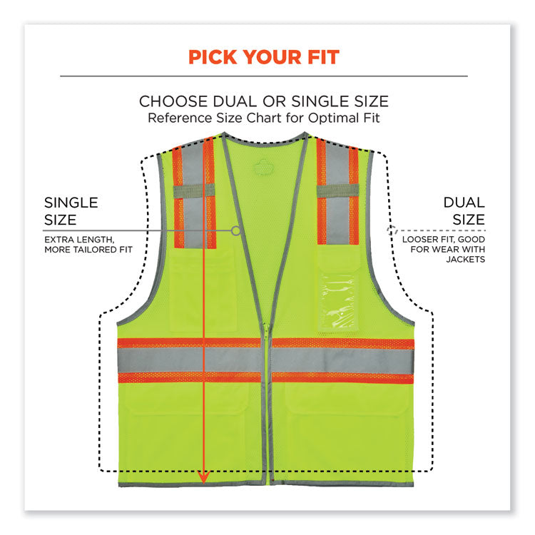 GloWear 8246Z-S Single Size Class 2 Two-Tone Mesh Vest, Polyester, Small, Lime