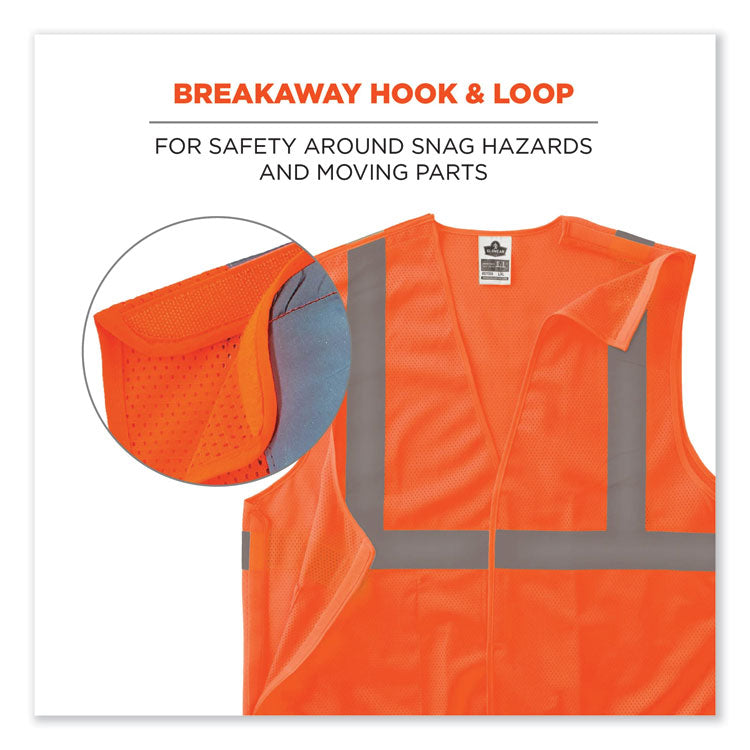 GloWear 8215BA-S Single Size Class 2 Economy Breakaway Mesh Vest, Polyester, 4X-Large, Orange