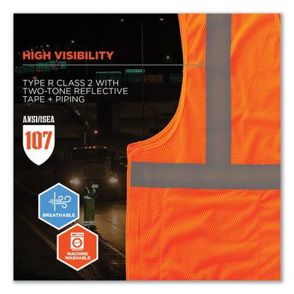 GloWear 8215BA-S Single Size Class 2 Economy Breakaway Mesh Vest, Polyester, X-Large, Orange