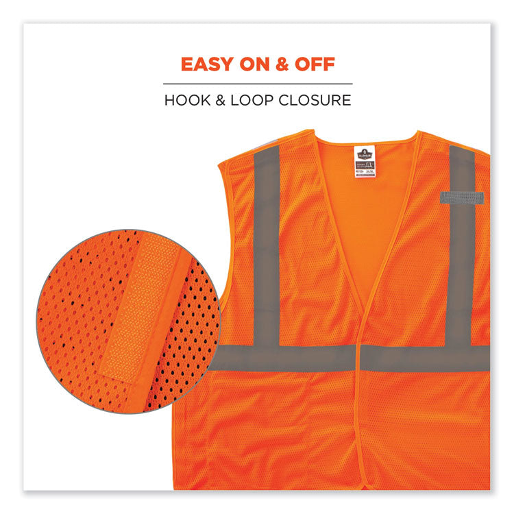GloWear 8215BA-S Single Size Class 2 Economy Breakaway Mesh Vest, Polyester, Large, Orange