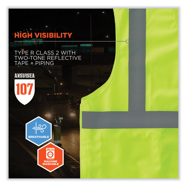 GloWear 8215BA-S Single Size Class 2 Economy Breakaway Mesh Vest, Polyester, 5X-Large, Lime