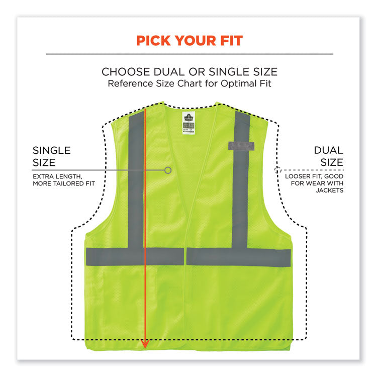 GloWear 8215BA-S Single Size Class 2 Economy Breakaway Mesh Vest, Polyester, 2X-Large, Lime