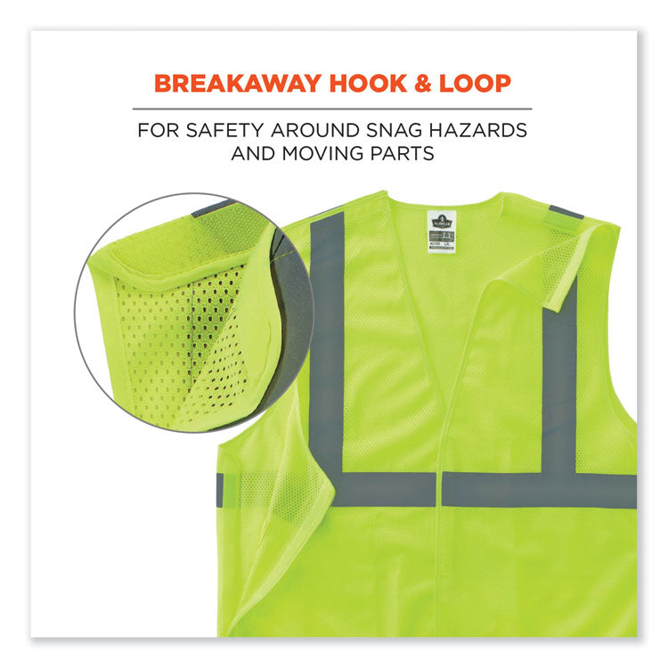 GloWear 8215BA-S Single Size Class 2 Economy Breakaway Mesh Vest, Polyester, X-Large, Lime