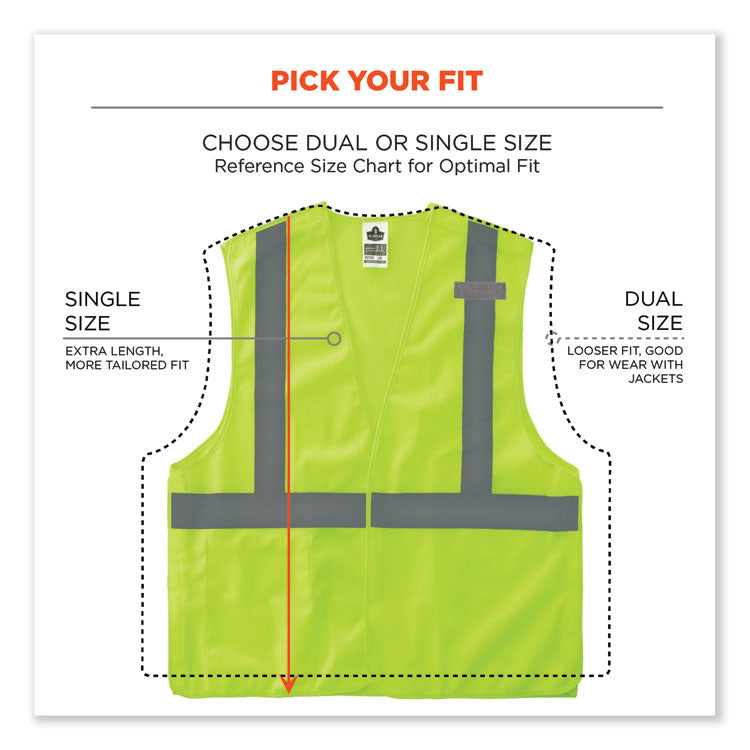 GloWear 8215BA-S Single Size Class 2 Economy Breakaway Mesh Vest, Polyester, Large, Lime